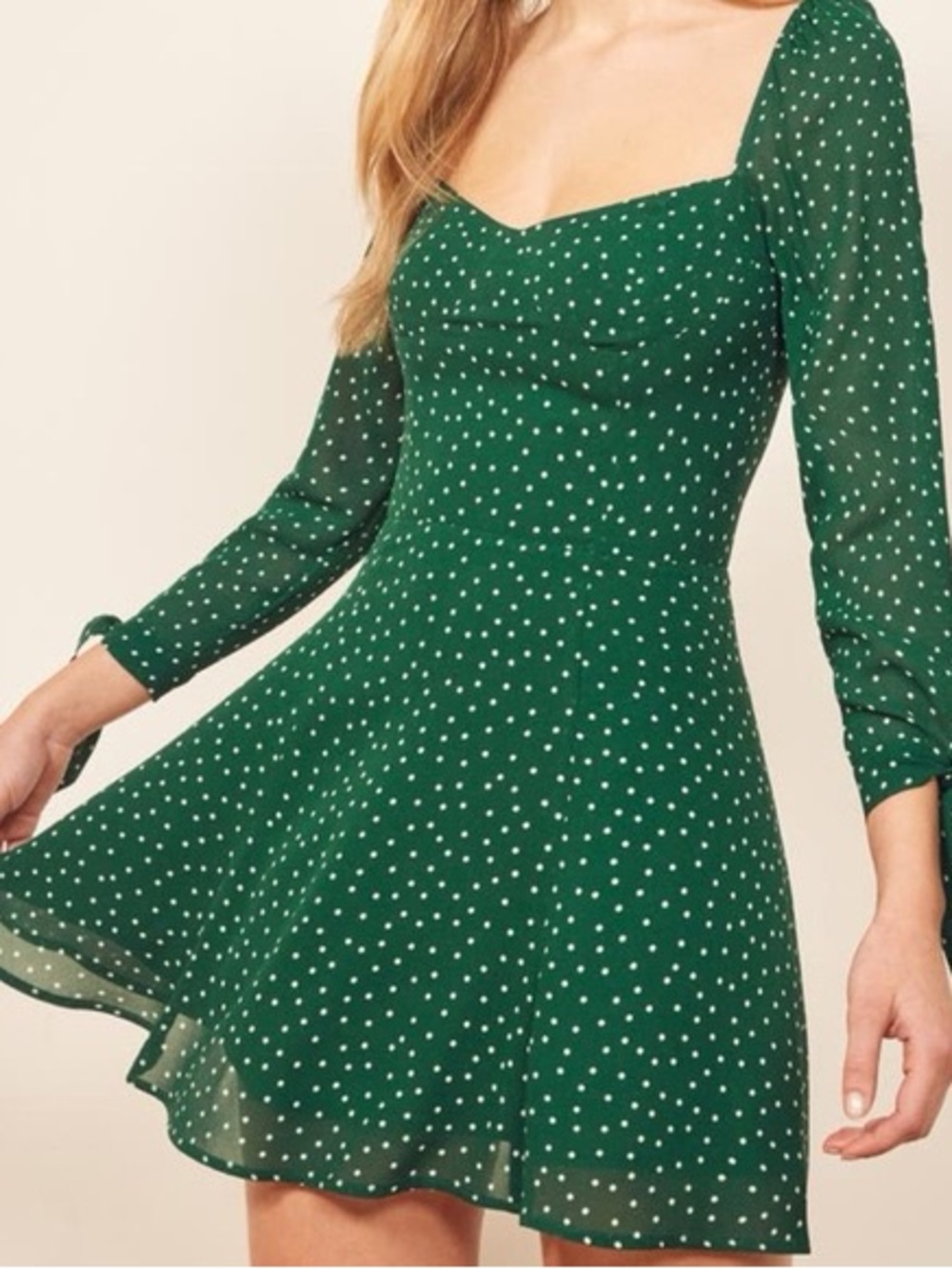 Reformation Emerald Green Polka Dot Mini Dress